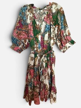 Robert Graham Sidney Multicolor Paisley Tiered Tie-Waist Dress
